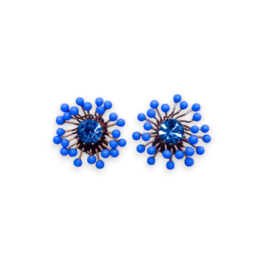 Gold Tone Blue Cubic Zirconia Statement Earrings