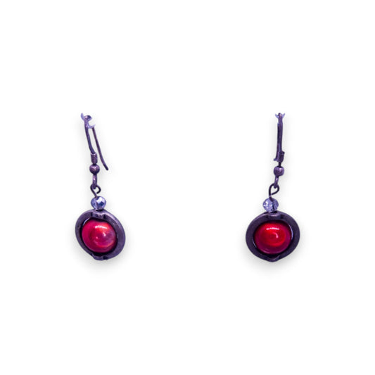 Sterling Silver Red Beads Classic Earrings