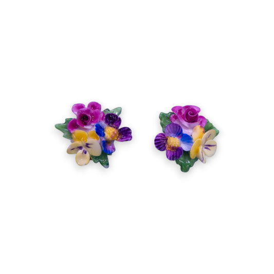 Gold Tone Ceramic Nature Inspired Earrings