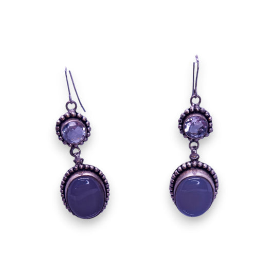 Silver Tone Opal Clear Stones Vintage Earrings