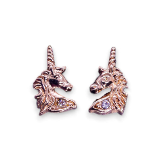 Gold Tone Cubic Zirconia Unicorn Nature Inspired Earrings