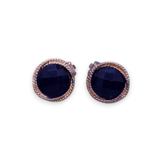 Gold Tone Black Stone Vintage Earrings