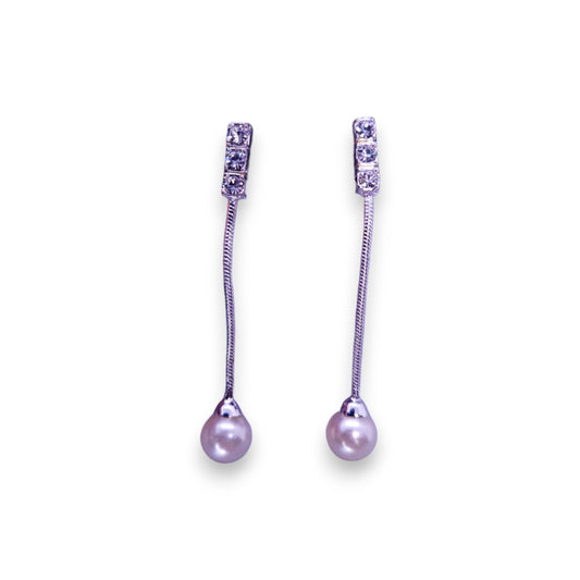 Silver Tone Faux Pearl Classic Earrings