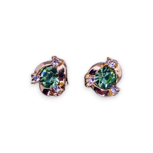 Gold Tone Green & Clear Cubic Zirconia Classic Earrings