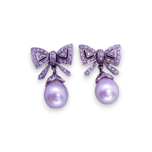 Silver Tone Faux Pearl Cubic Zirconia Romantic Earrings