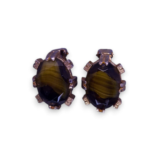 Gold Tone Green Agate Classic Earrings