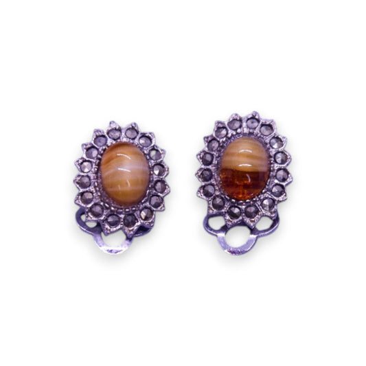 Silver Tone Yellow Agate Marcasite Classic Earrings