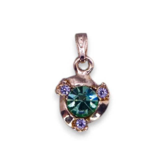 Gold Tone Green & Clear Cubic Zirconia Classic Pendant