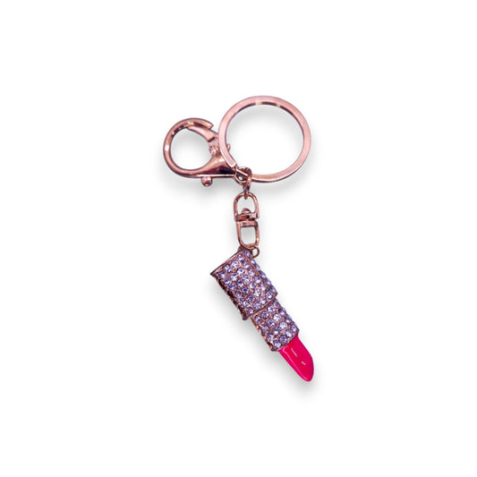 Gold Tone Cubic Zirconia Statement Lipstick Keyring