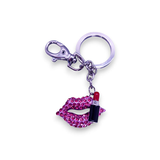 Silver Tone Pink Stones Statement Keyring