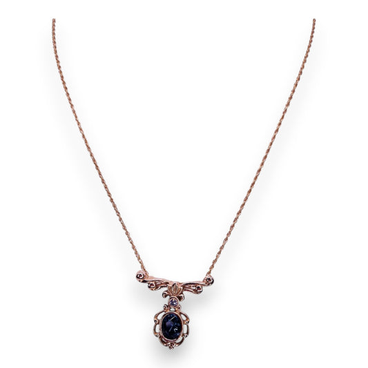 Gold Tone Blue & Clear Stones Vintage Necklace