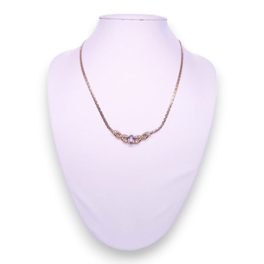 Gold Tone Purple & Clear Cubic Zirconia Classic Necklace