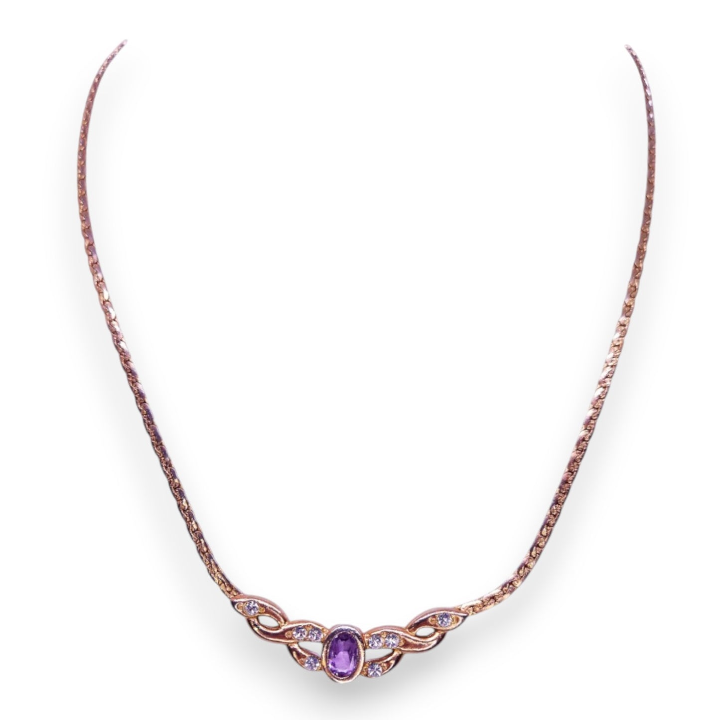 Gold Tone Purple & Clear Cubic Zirconia Classic Necklace