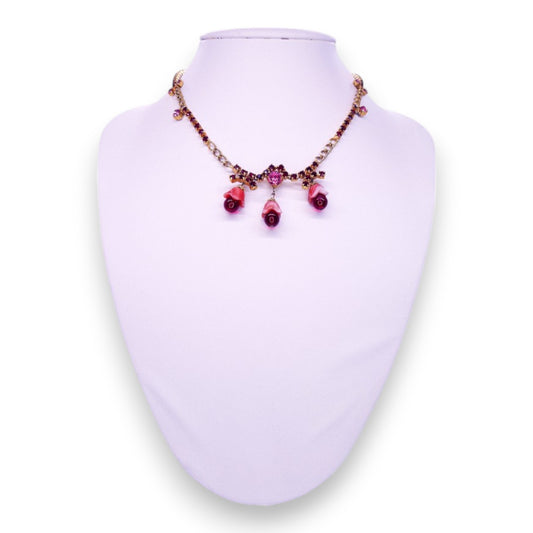 Gold Tone Pink Stones Vintage Necklace