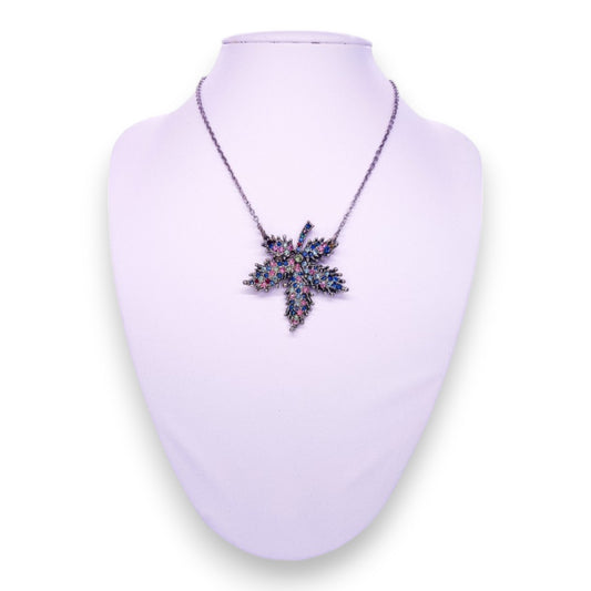 Silver Tone Multi Colour Stones Nature Inspired Leaf Necklace