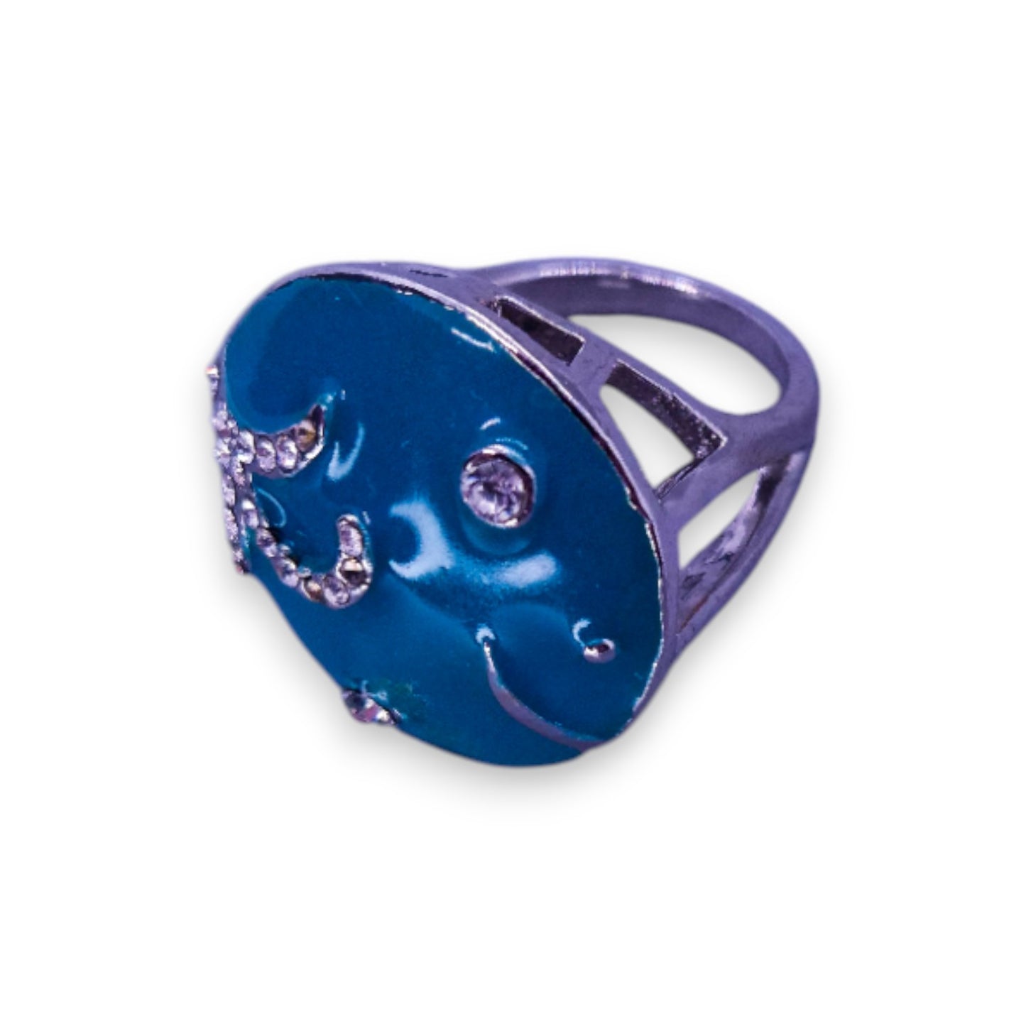 Silver Tone Clear Cubic Zirconia Enamelled Statement Ring