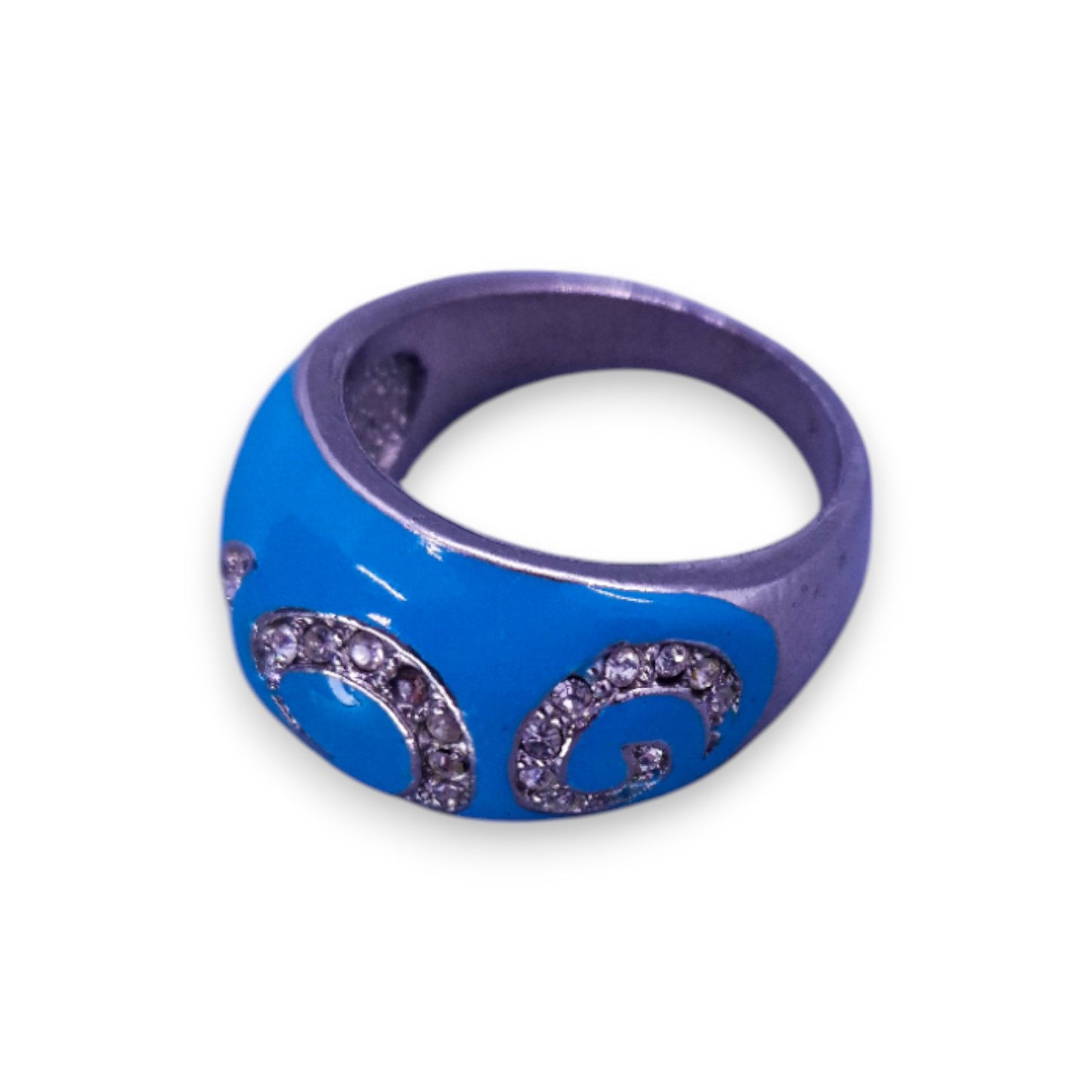 Silver Tone Clear Cubic Zirconia Enamelled Statement Ring