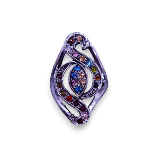 Silver Tone Multi Colour Stones Statement Ring