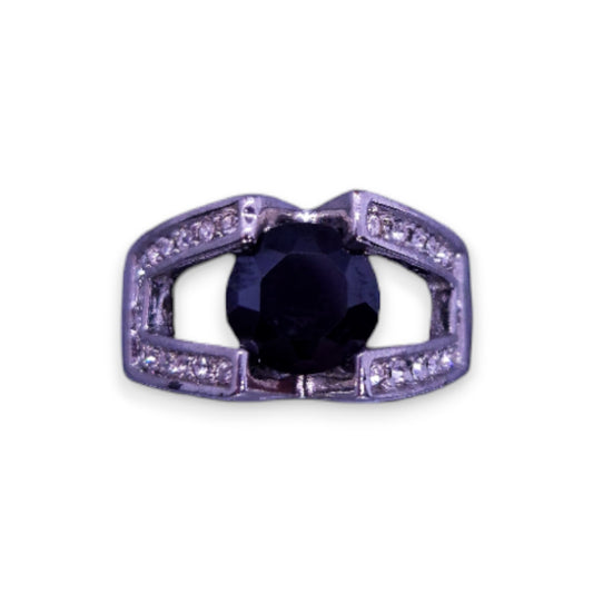 Silver Tone Black & Clear Cubic Zirconia Statement Ring