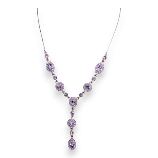 Silver Tone Clear Cubic Zirconia Classic Necklace