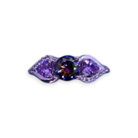 Sterling Silver Mystic Topaz, Purple & Clear Cubic Zirconia Romantic Ring