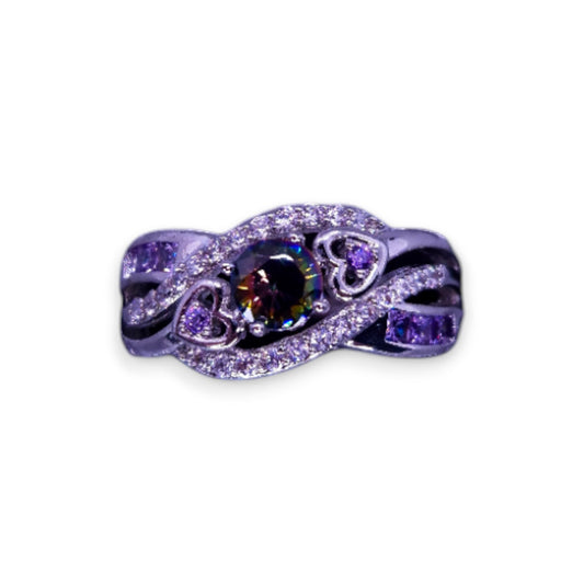 Sterling Silver Mystic Topaz Purple & Clear Cubic Zirconia Romantic Ring