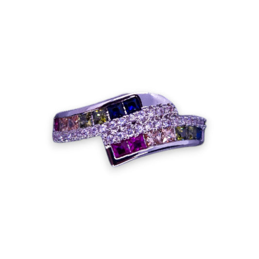 Sterling Silver Multi & Clear Cubic Zirconia Modern Ring