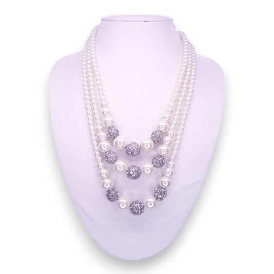 Silver Tone with Faux Pearls Clear Cubic Zirconia Classic Necklace