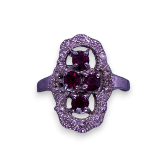Silver Tone Red Stones Vintage Ring