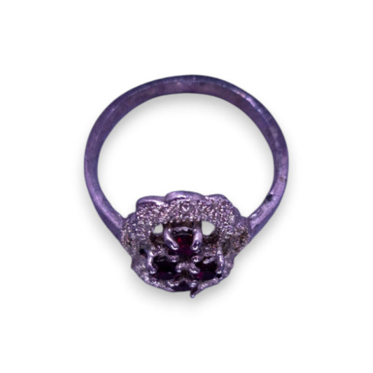 Silver Tone Red Stones Vintage Ring
