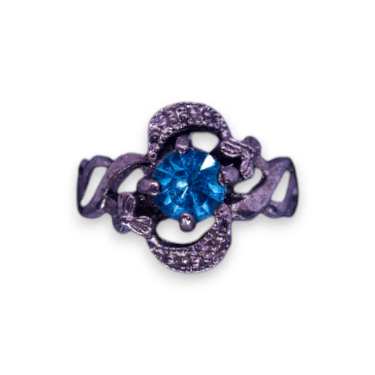 Silver Tone Blue Cubic Zirconia Vintage Ring