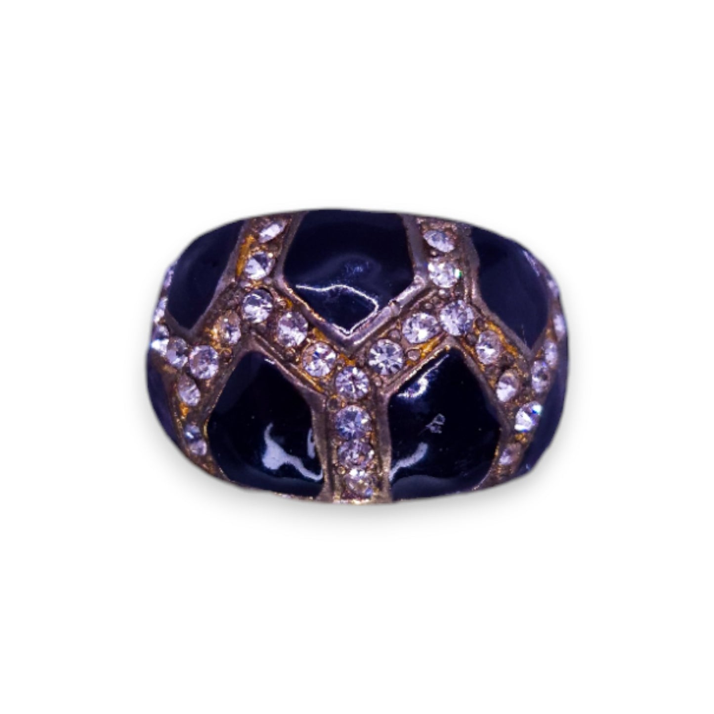 Gold Tone Cubic Zirconia Enamelled Art Deco Ring