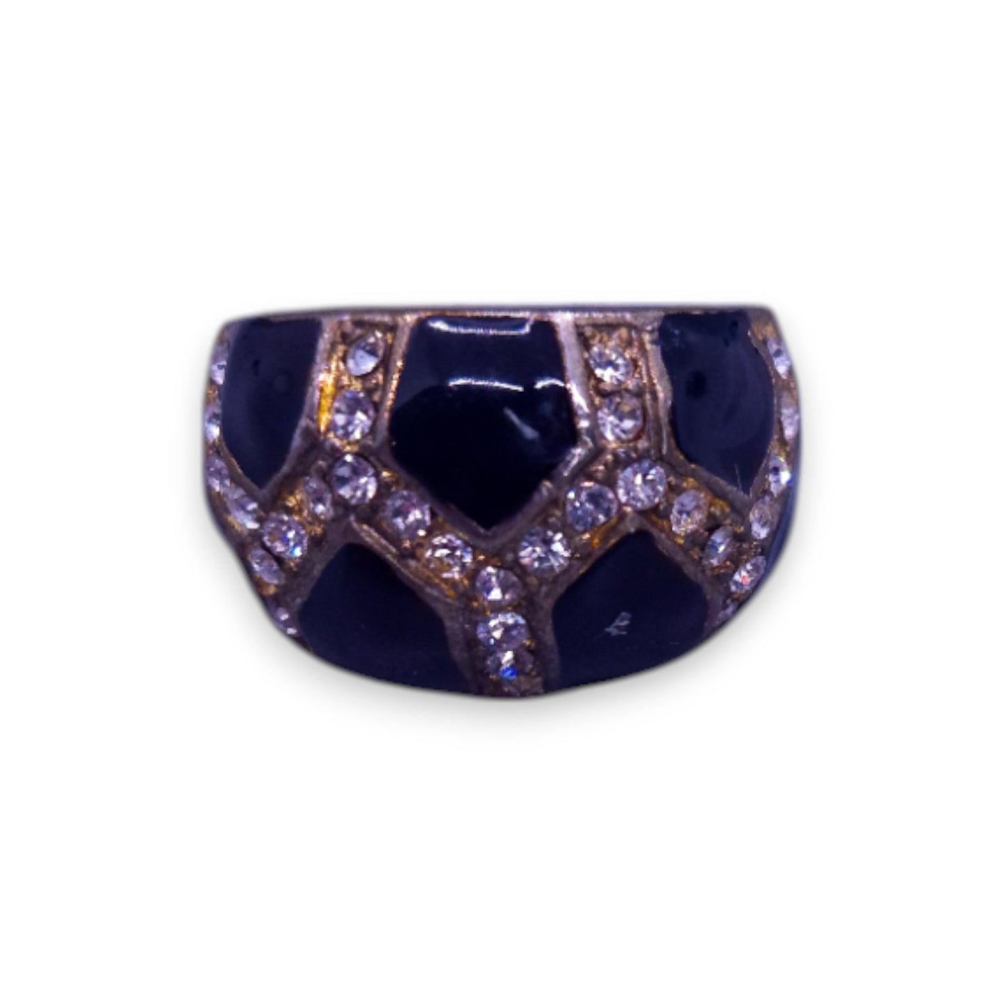 Gold Tone Cubic Zirconia Enamelled Art Deco Ring