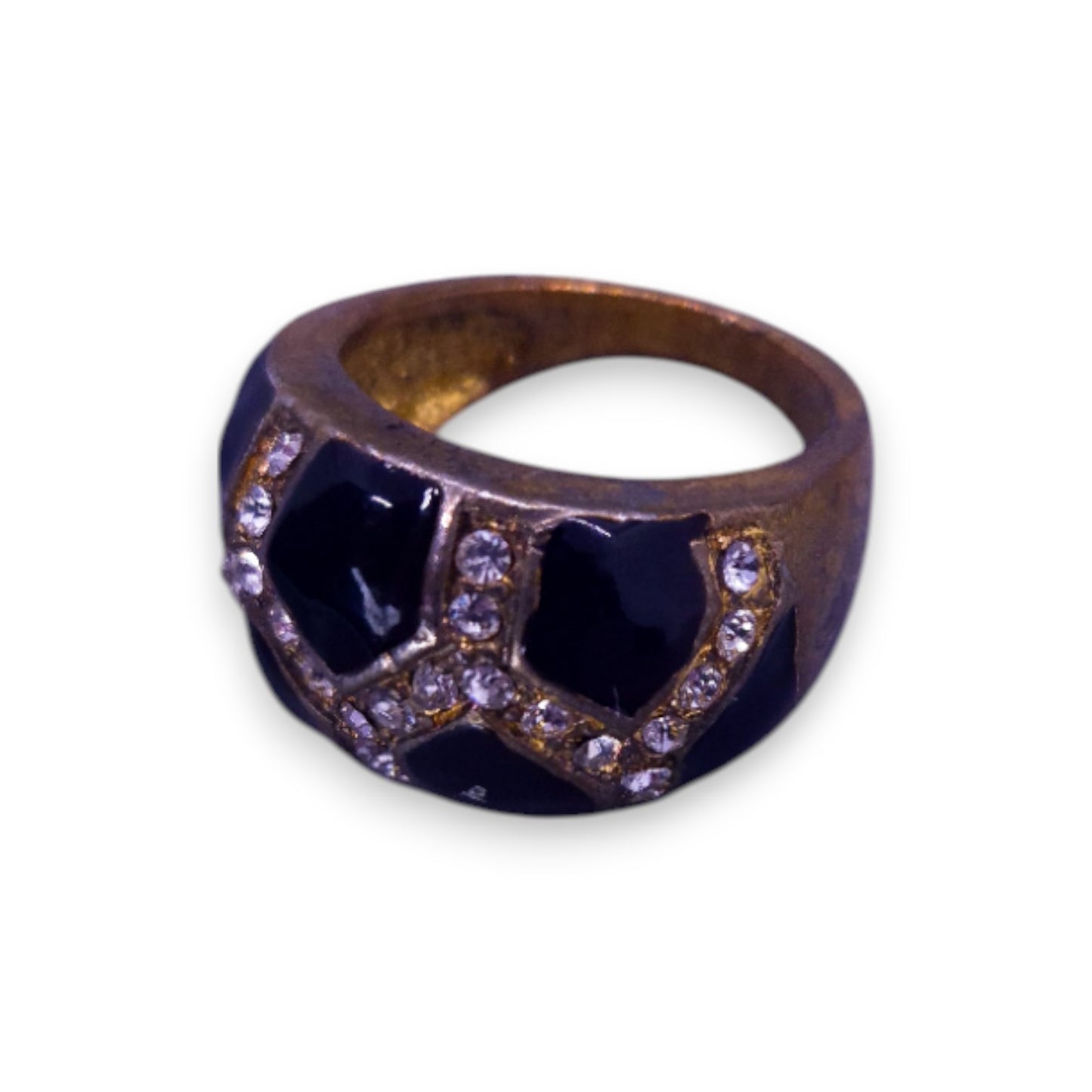Gold Tone Cubic Zirconia Enamelled Art Deco Ring