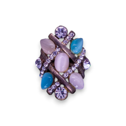 Gold Tone Cloudy, Blue & Clear Cubic Zirconia Statement Ring