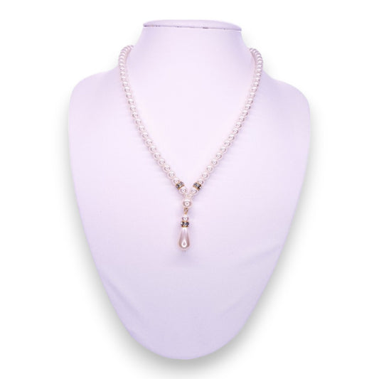 Gold Tone Faux Pearls & Cubic Zirconia Classic Necklace