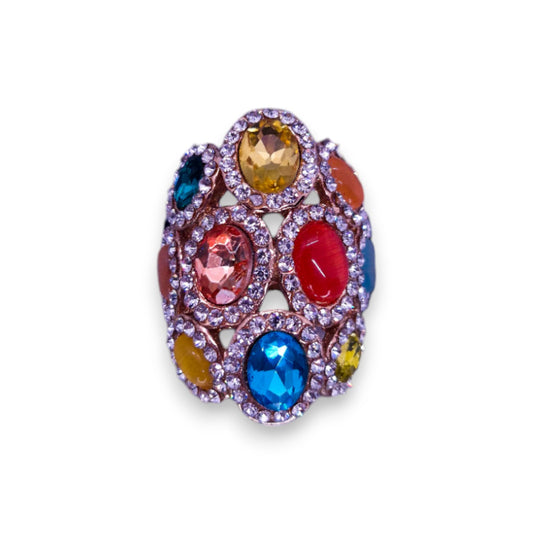 Rose Gold Tone Multi Colour Stones Statement Ring
