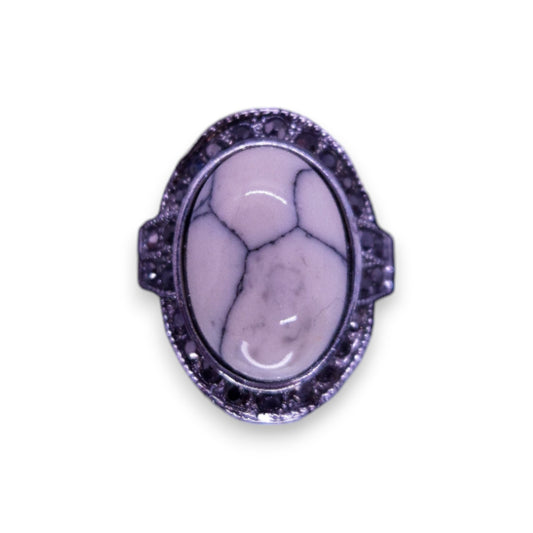 Silver Tone White Howlite Statement Ring