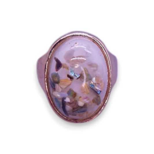 Rose Gold Tone Cream Confetti Stone Statement Ring