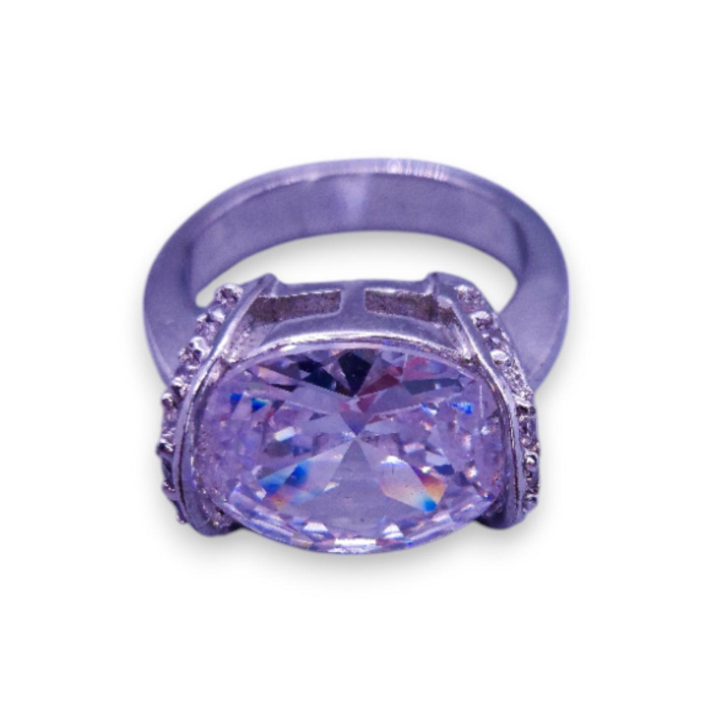 Silver Tone Clear Cubic Zirconia Statement Ring