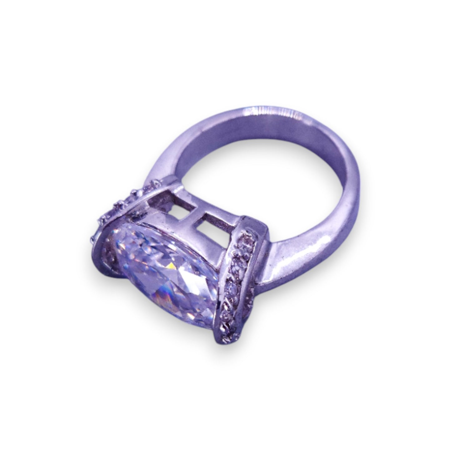 Silver Tone Clear Cubic Zirconia Statement Ring