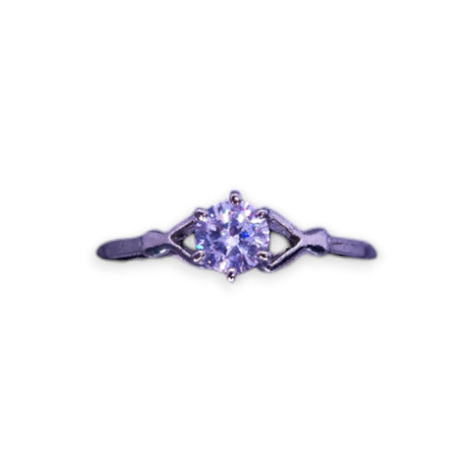 Silver Tone Clear Cubic Zirconia Classic Ring