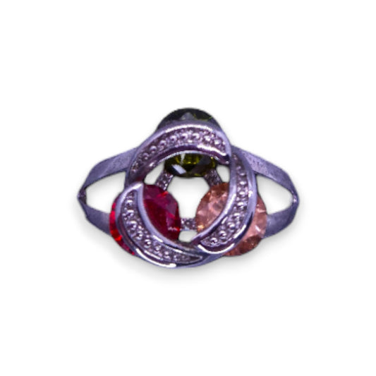 Silver Tone Multi Colour Stones Vintage Ring