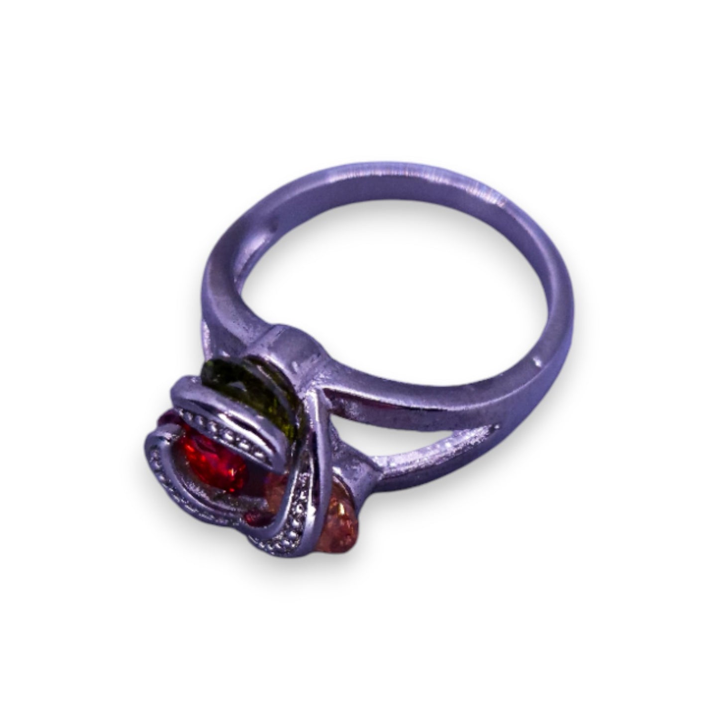 Silver Tone Multi Colour Stones Vintage Ring