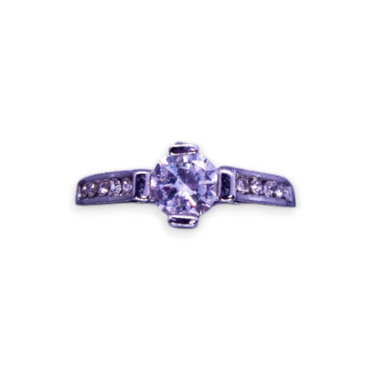 Silver Tone Clear Cubic Zirconia Classic Ring