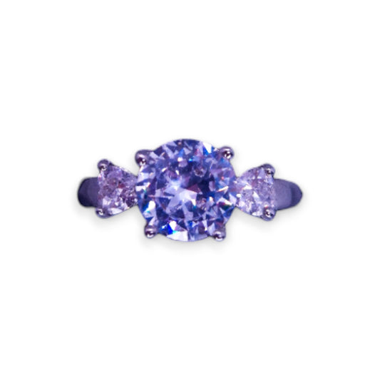 Silver Tone Clear Cubic Zirconia Classic Ring