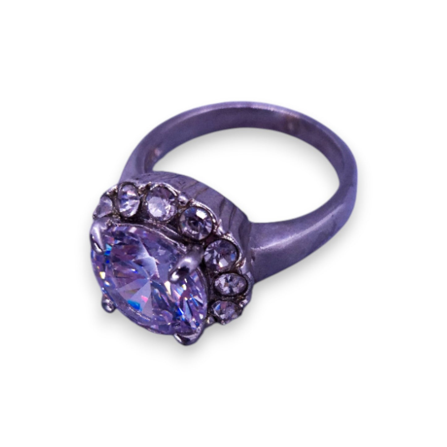Silver Tone Clear Cubic Zirconia Classic Ring