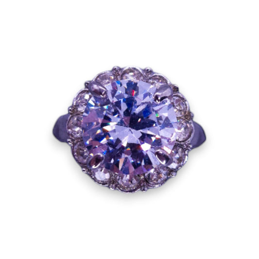 Silver Tone Clear Cubic Zirconia Classic Ring