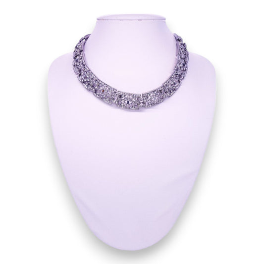 Kenneth Lane Silver Tone Clear Stones Modern Necklace