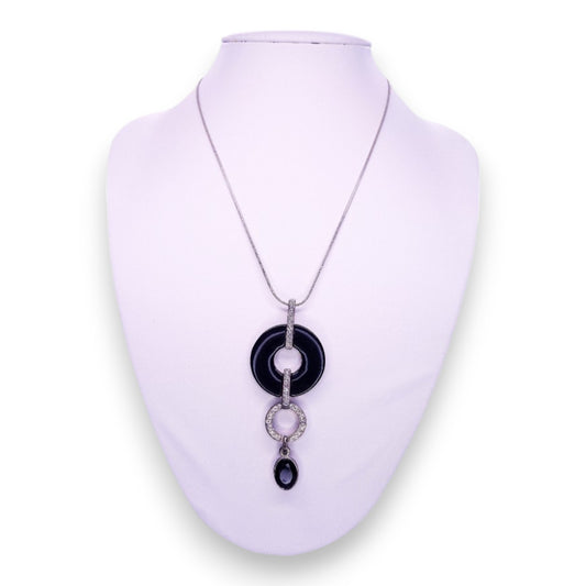 Sterling Silver Clear & Black Cubic Zirconia Modern Necklace